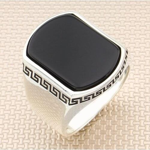 Modern Silver Ring Rectangle Black Onyx Gemstone Silver Ring Men Silver Ring Made in Turkey Solid 925 Sterling Silver