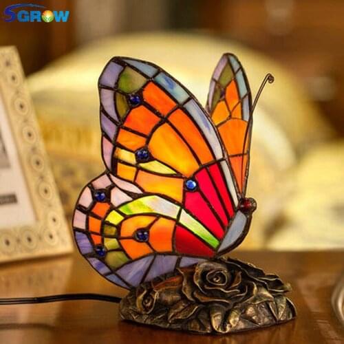 SGROW Art Deco Butterfly Glass Desk Lamp Creative Table Light Indoor Lighting Fixtures for Bedroom Living Room Bar Dining Room