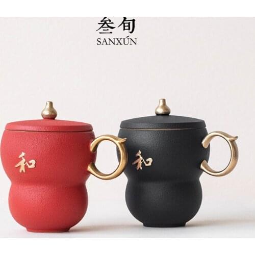 Three ten-day ShouXi cup mug paint ceramic cups with cover office filter glass coffee cup