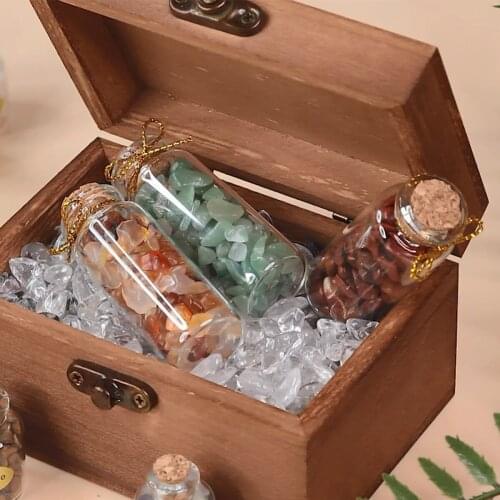 TUMBEELLUWA 1Lot (7Pc) 7 Chakra Stone Wishing Bottles Chips Tumbled Stones Healing Reiki Energy Crystal Set