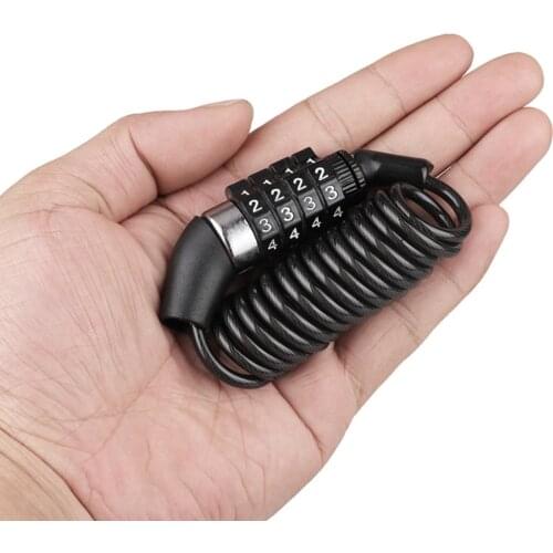 Portable 4 Digit Combination Bicycle Backpack Helmet Lock Steel Wire Anti Theft Cable Lock Sports Bicycle Accessories (Black)