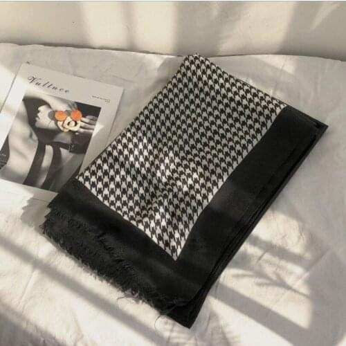 Women Houndstooth Print Scarf Fashion Red Summer Printed Scarves Girls Soft Black White Checked Houndstooth Scarf