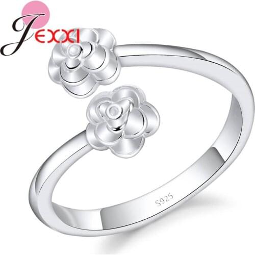 Women Girls Christmas Gist High-End Flower Ring Adjustable Open Female Bague for Wedding 925 Sterling Silver Bijoux