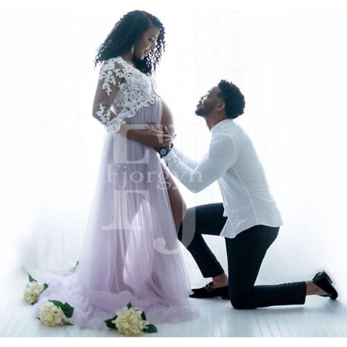 Lavender Lace and Tulle Maternity Dresses Sexy Open Front Woman Party Gown Pregnancy Dress robe femme vestidos