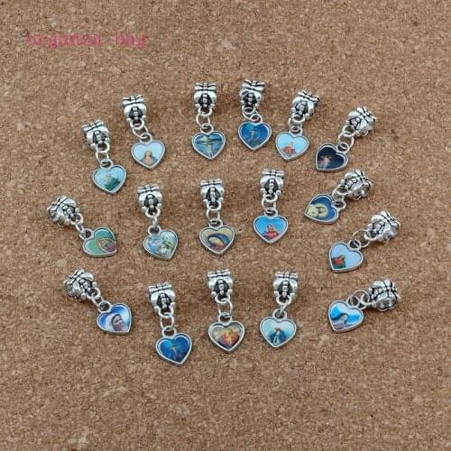200pcs/lots Enamel Heart of Jesus Christian cross Dangle Charm Beads Fit Charm Bracelet DIY Jewelry 10x23.5mm A-529a
