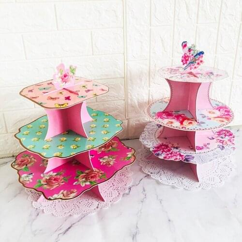 Flamingo Party 3 Tier Foldable Paper Cake Stand Birthday Party Decoration Kids Cake Holder Wedding Tropical Party Supplies