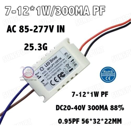 5 Pieces Isolation 12W AC85-277V LED Driver 7-12x1W 300mA DC20-40V LED PowerSupply Constant Current Ceiling Lamp Free Shipping