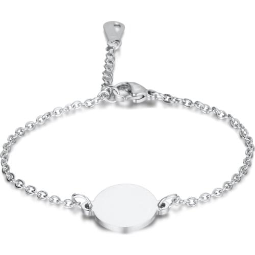 2pcs/Lot 100% Stainless Steel Round Charm Black ID Tags Charm Bracelet for Women DIY Fashion Jewelry Gift