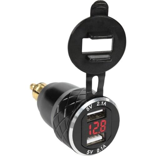 CNC Aluminum Metal 4.2A Dual USB Charger with Voltmeter for BMW Hella/DIN Powerlet Plug Motorcycle Power Outlet Adapter