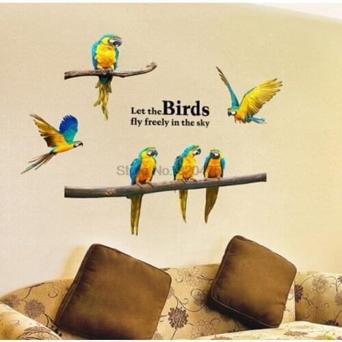DHL 500pcs high quality Wall Stickers Parrot Creative Personality Bird Bedroom Stickers Background Sofa Animal Wallpaper
