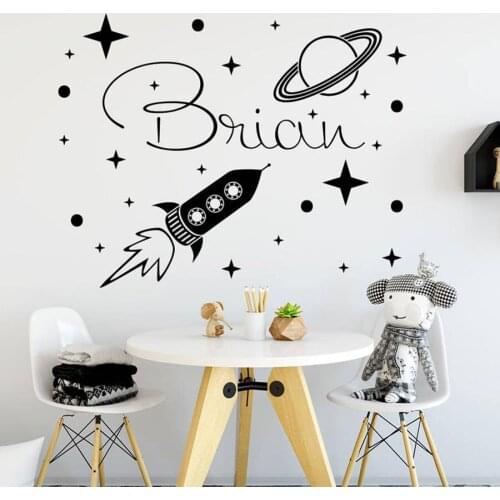 Boys Name Wall Decal Custom Name Space Ship Rocket Vinyl Sticker Nursery Decor Kids Bedroom Playroom Explore Universe Mural S533