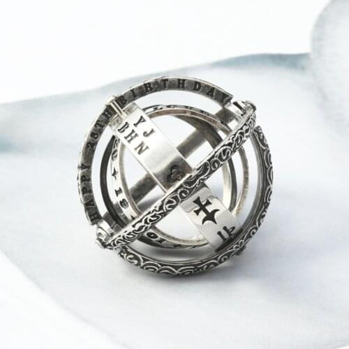 FNJ globe Twelve constellations Rings 925 Silver 100% Real Original S925 Solid Prue Silver Ring for Women Jewelry Eight planets