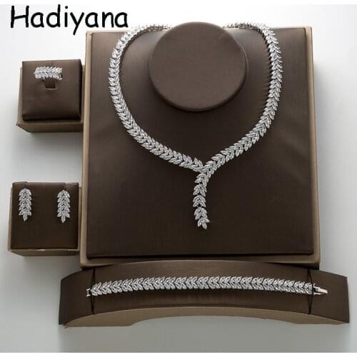Jewelry Sets HADIYANA Dubai Luxury Luxury Cubic Zirconia 4pcs Necklace Earring Bride Wedding Paty Gift TZ8133 Conjunto de joyas