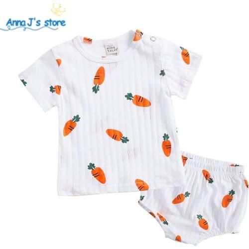 TZ657 Baby Outfits Cute carrot Printed short Sleeve Boys Girls Tops and Shorts 2 pcs Suits summer Children Clothing Sets