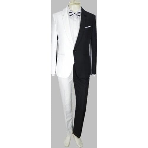 New Male Singers Stage Costume Suit White+Black Splicing Three Set Cosplay Clown Celebrate Outfit DJ Costume Men Clothes VDB810