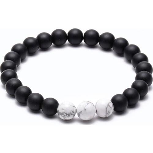 Round Matte Onxy White Natural Stones Healing Energy Jewelry Charms Women Men Beaded Bracelet For Girls Wedding Gift