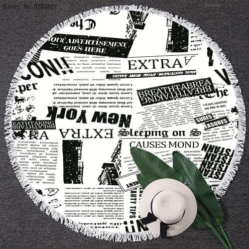 Newspaper Flower Round Tassels Beach Towel Summer Spring Eiffel Tower Blanket Yoga Matt Swim Cover Cloth Round Beach Towel
