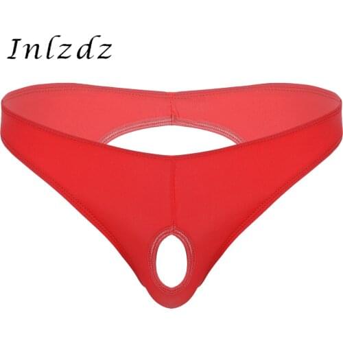 Mens Erotic Lingerie Underwear Hollow Out Open Butt Sexy Briefs Panties Party Solid Color Low Waist Elastic Waistband Underpants