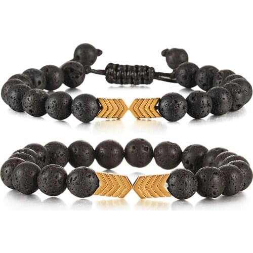 Volcanic Lava Stone Bracelets Men Colorful Arrow Healing Balance Natural Beaded Yoga Bracelet for Weomen Fashion Charms Jewelry