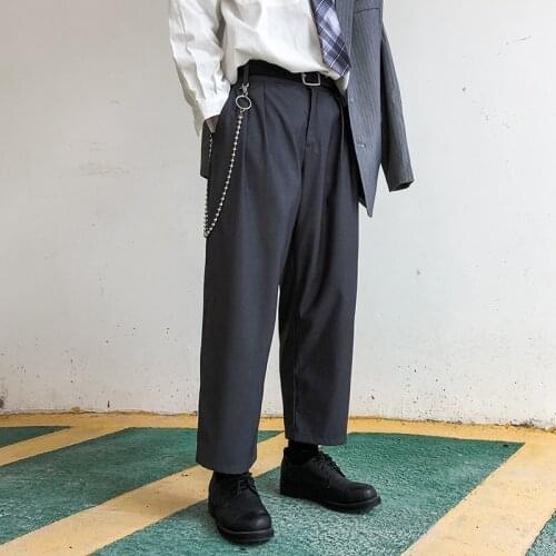 2021 New Men Loose Straight Suit Pants Male Streetwear Vintage Fashion Business Casual Side Leg Suit Pant Trousers