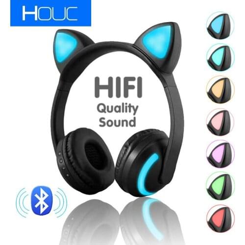 New Bluetooth Stereo Cat Ear Headphones Flashing Glowing Cat Ear Headphones Gaming Headset Earphone 7 Colors LED Light