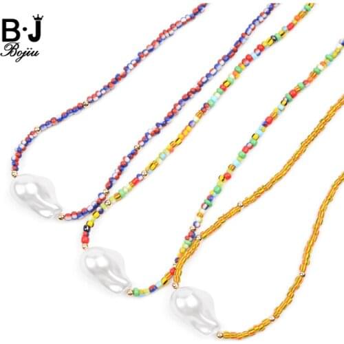 New Boho Imitation Baroque Resin Pearl Necklace For Women Small Colorful Glass Beads Statement Necklace Jewelry Wholesale NKS248
