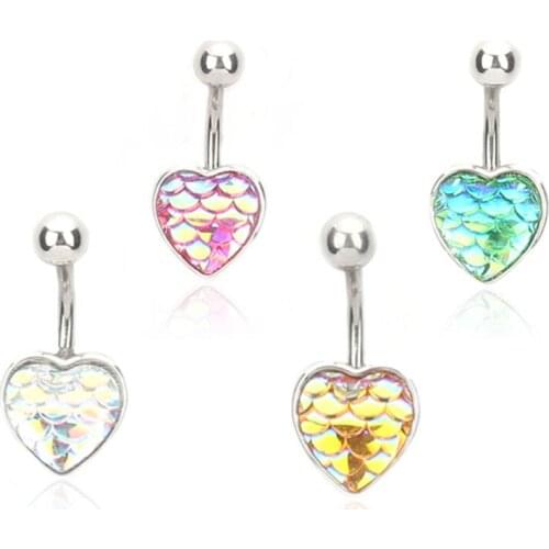 New Women Beauty Navel Rings Medical Steel Sexy Belly Navel Piercing Ring Body Jewelry Coloured fish scale loving Pendant 2019