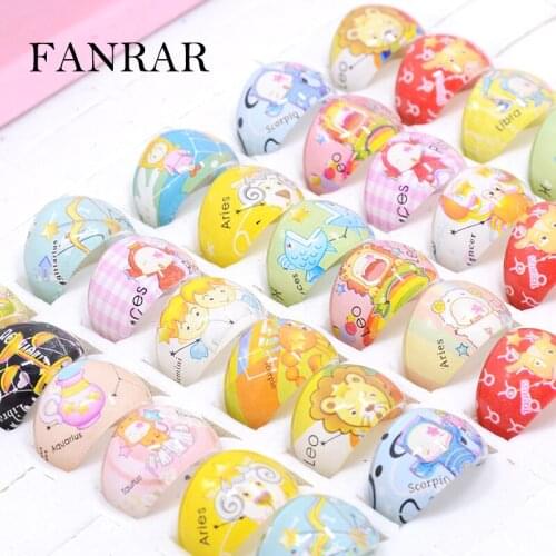 Wholesale 50pcs kids ring cartoon 12 Constellations Zodiac Acrylic oval Rings for Girl Children astronomical Party gift