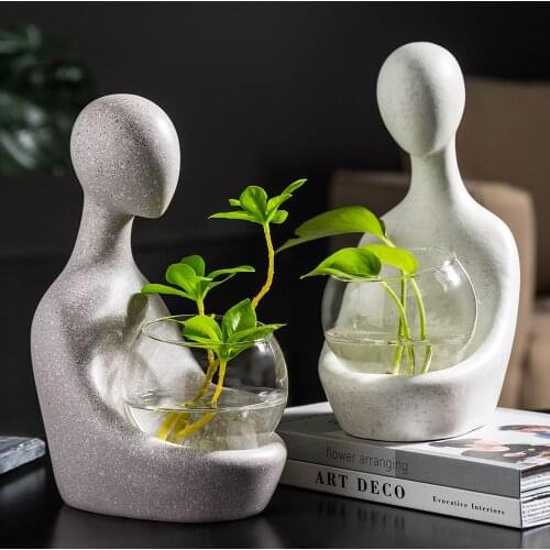 Creative Nordic Abstract Figure Statue Office Home Decoration Desktop Decor Handmade Crafts Sculpture Modern Art Hydroponic Vase