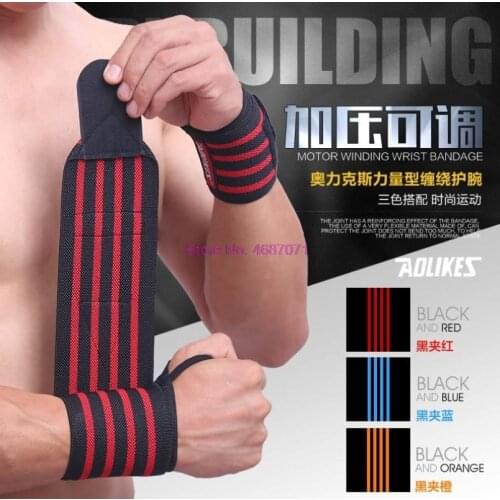 By DHL 100pair AOLIKES Wrist Support Straps Wraps For Weight Lifting Fitness Gym Sport Wristbands Hand Bands 3 Colors Training