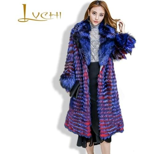 LVCHI 2019 Winter 5 Color Genuine Fur Womens Real Fur Coats Women With Fox Collar Pocket Covered Button Full Sleeve Fox Coat