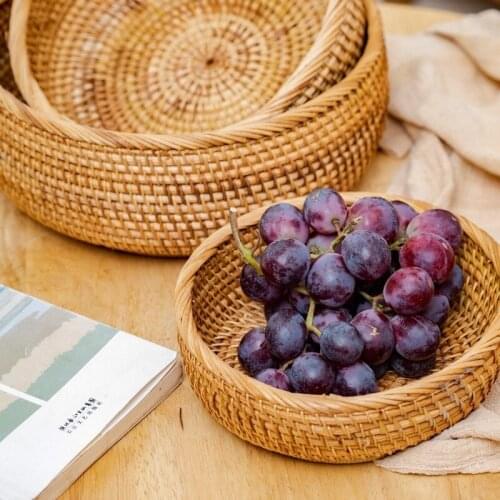 Rattan Storage Hand-Woven Rattan Wicker Basket Fruit Tea Snack Bread Picnic Cosmetic Storage Box Kitchen Supplies Household Tool