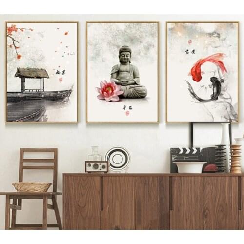 Full square round Diamond Painting Cross Stitch"New Chinese ink Flowers Buddha 3 Pieces"diy diamond Embroidery Crafts pattern