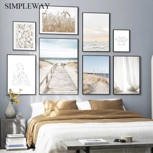 Nature Landscape Grass Canvas Painting Beach Seashell Bridge Wall Art Poster Scandinavian Print Modern Home Decoration Picture