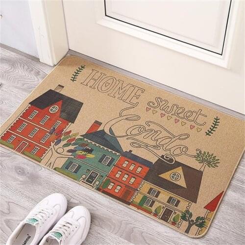 Rubber Floor Mat Hallway Entrance Doormat Outdoor Rugs Non-Slip Flax Absorbent Bathroom Carpet Rectangle Printed Rug Home Decor