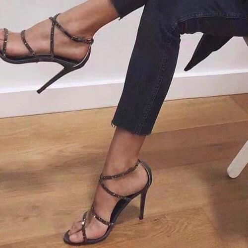 Crystal Gladiator Sandals Women High Heels Ladies Shoes Summer Buty Damskie Sandaly Pumps Black Stiletto Sandalias De Mujer