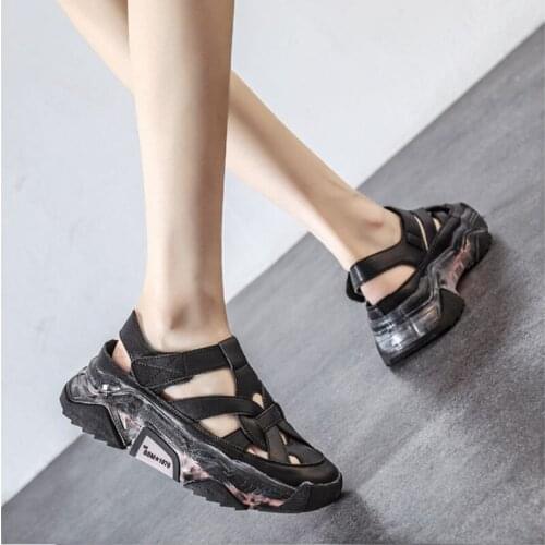 Women Sandals Hole Shoes 2021 Summer Casual Daddy Shoes Mid-Heel Platform Roman Womens Shoes Sports Sandals Size