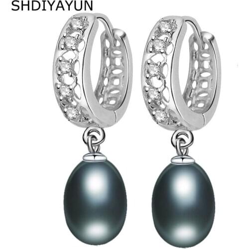 SHDIYAYUN Fine Pearl Earrings Natural Freshwater Pearl 925 Sterling Silver Pearl Dangle Drop Earrings Jewelry For Woman Gift