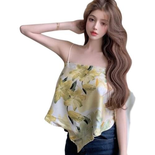 Silk Scarf Bra Strap Womens Tank Tops Summer Chiffon Bra Strap Back Printing Vest