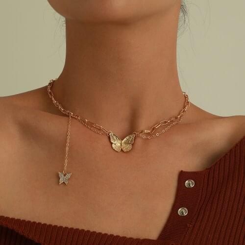 Rhinestone Butterfly Charm Clavicle Chain Short Necklace for Women Gold Silver Color 2021 Fashion Jewelry Choker Simple New