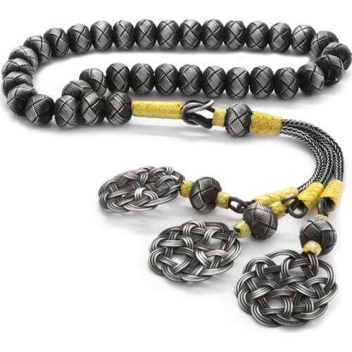 Tesbihane Handwork Sphere Cut Gray-Gold Big size 1000 Sterling Silver Kazaz Rosary