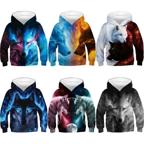 Wolf Cat Dog Lion Animal Cartoon 3D Print Hoodies Childrens Sweatshirts Big Boys Anime Hooded Girls Unicorn Pullover Kids Coats
