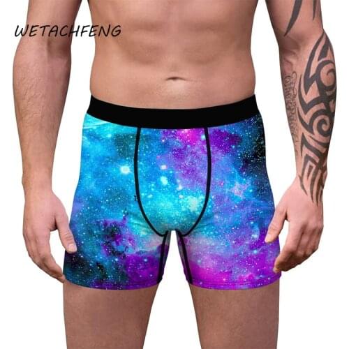 Boxer Shorts For Man Starry Sky Printed Mid-Waist Tight Funny Boxers Pants Summer Breathable Male High Quality Underwear Clothes