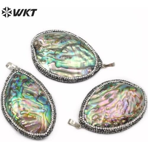 WT-NP385 WKT Abalone Shell Pendant Rhinestone Pave Colorful Paua Shell Pendant Women Fashion Pendant Jewelry