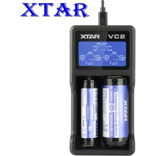 XTAR VC2 charger for 10440/16340/14500/14650/17670/18350/18490/18500/18650/18700/26650/ 22650/ 20700/21700 battery Charging
