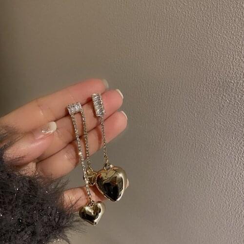 ZDMXJL Pandora 925 Original Women Earring 2021 New Zircon String Stereoscopic Heart Long Pendant Asymmetrical Dangle Earrings