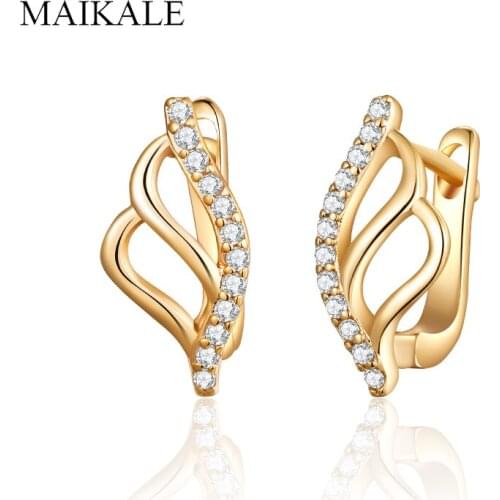 MAIKALE New Fashion Stud Earrings Gold Geometric Cubic Zirconia Earrings for Women Jewelry Accessories Send Friend Gifts