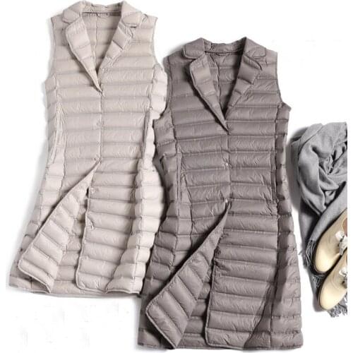 Suit Collar White Duck Down Vest 2021 Autumn Winter Women Ultra Light Sleeveless Waistcoat Jacket Ladies Casual Long Tank Parkas
