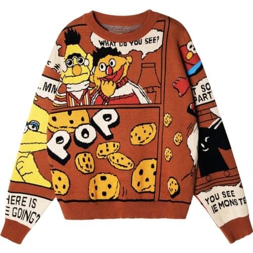 Winter New Fashion Womens Warm Thick Sweater Original Design Brown Sesame Street Letter Ladies Warm Sweater Sweater Jumper