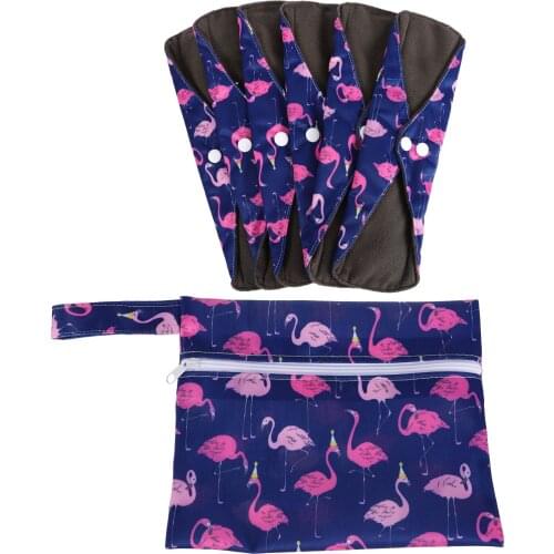 1 Set Charcoal Bamboo Mama Menstrual Pads Washable Sanitary Napkin with Bag)